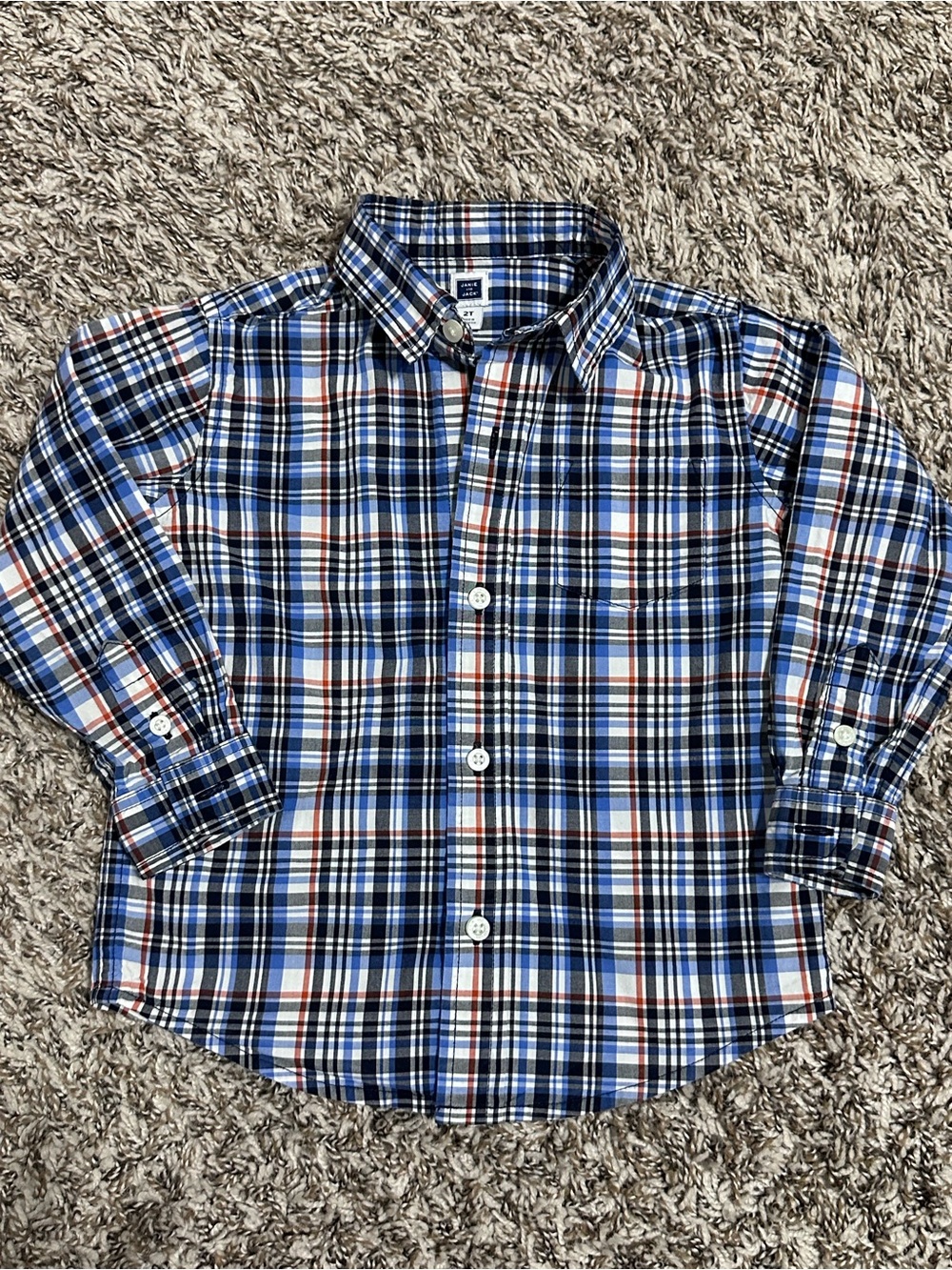 Janie and Jack Blue, White & burnt orange Plaid Button-Down Shirt